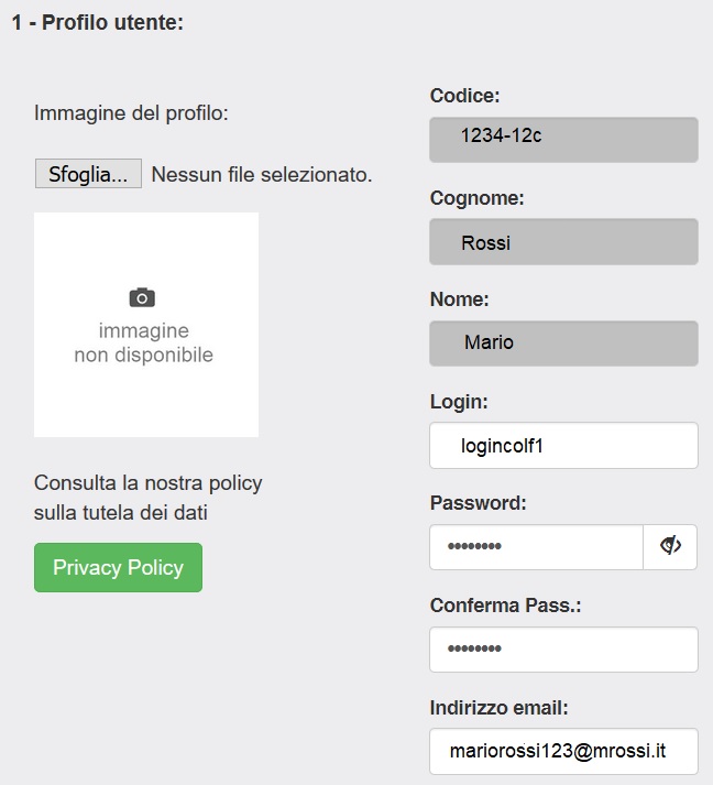 Gestione profilo webcolf Gestione profilo webcolf